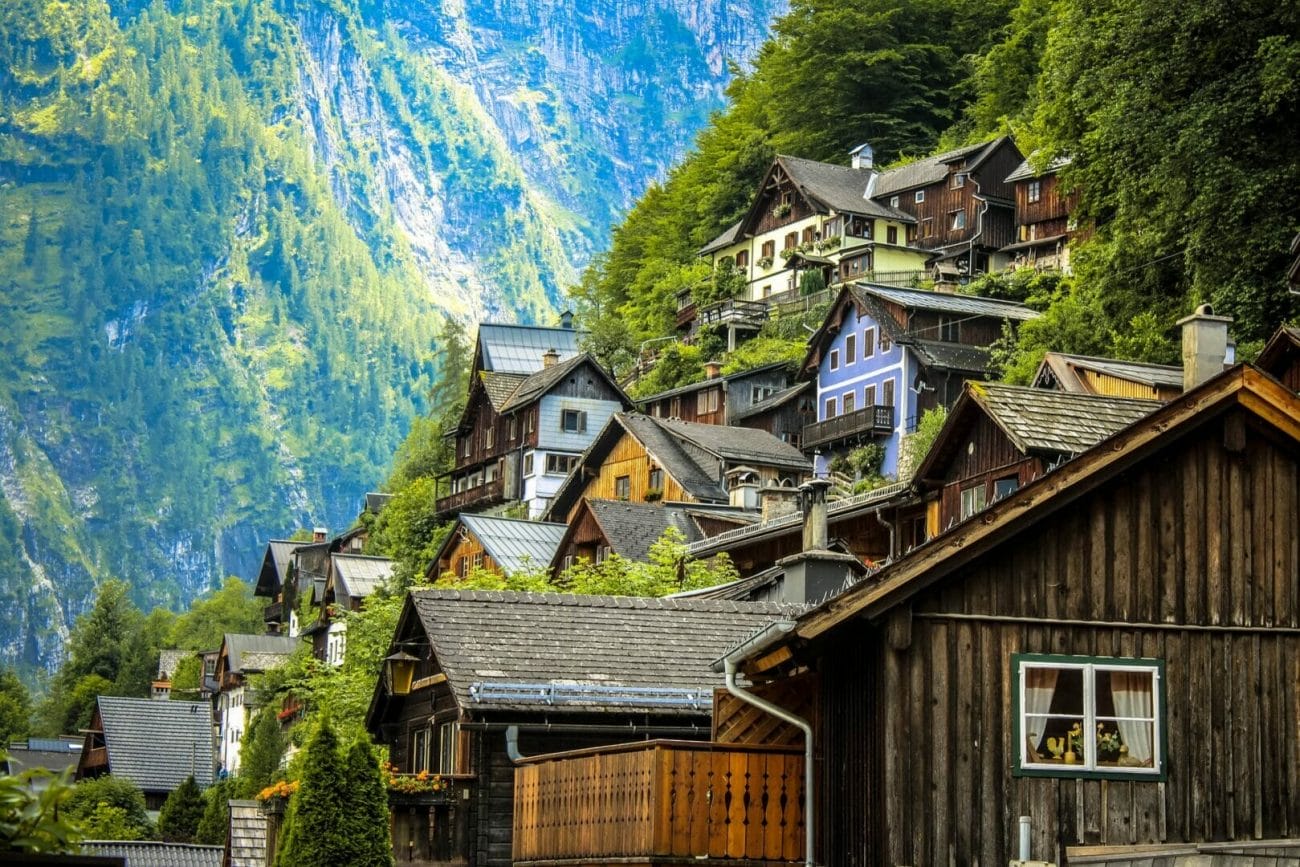 houses near the mountain - Europe in Winter - Austria Hallstatt -