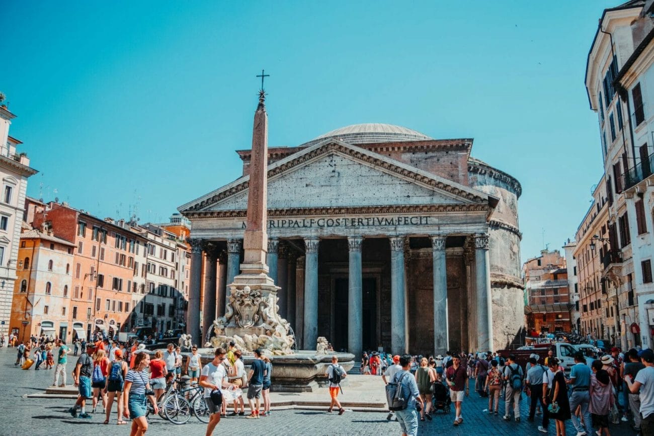 photo of people walking in front of pantheon roman temple in rome italy - Rome Pass Review