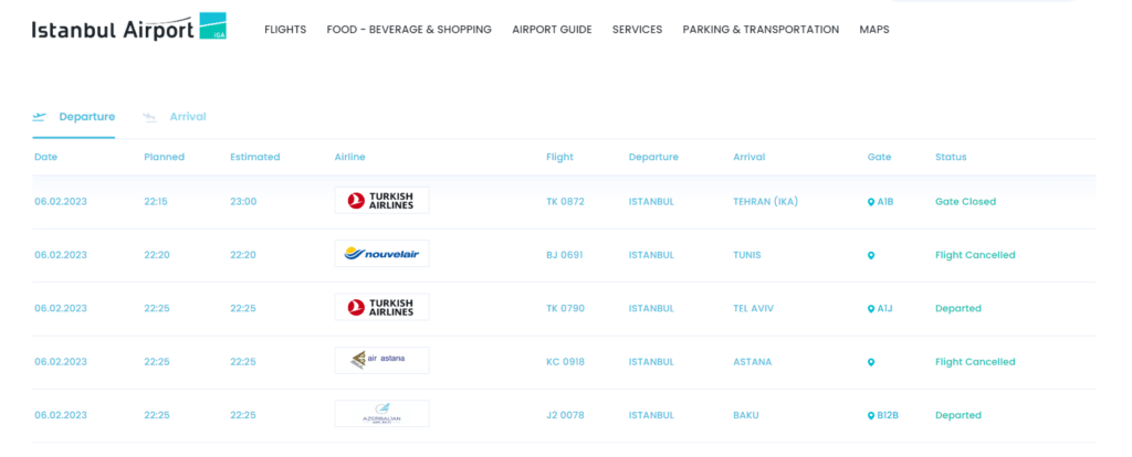 Earthquake in Turkey - Flights Cancelled