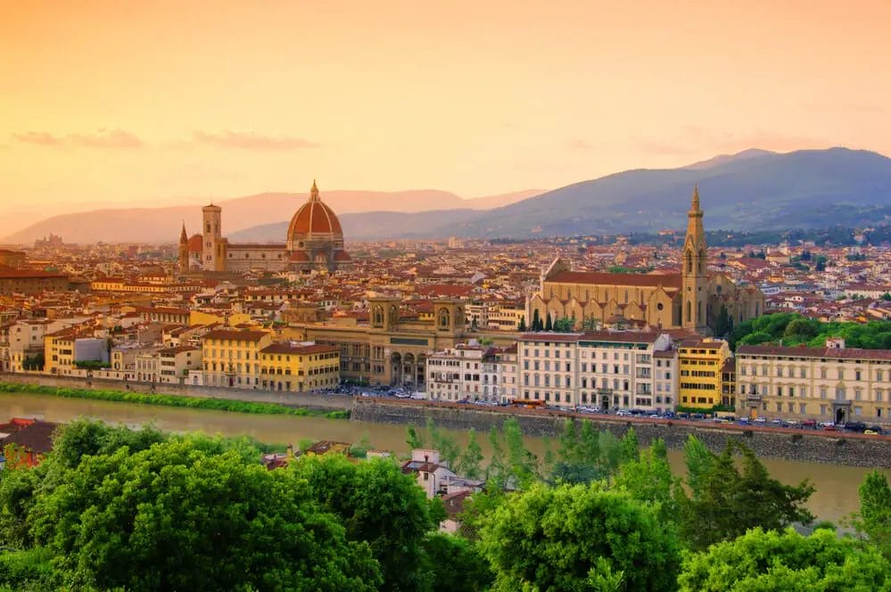 The party city of Florence, Italy at sunset.