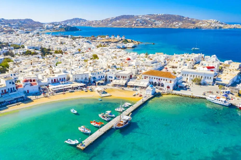 Top Places to Visit in Greece: A scenic aerial view of Mykonos, a picturesque town.