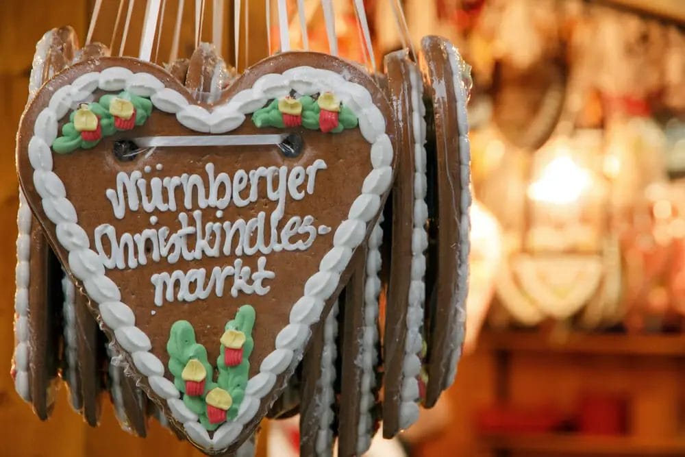 Heart shaped gingerbread cookies, christmas market.
