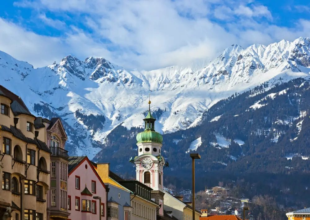 Where to stay in Innsbruck Austria: Snow covered mountains.