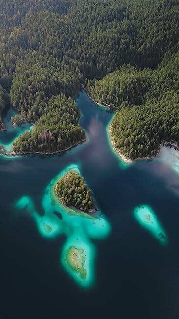 An aerial view of an island in a body of water.