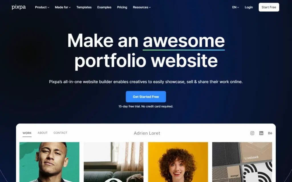 Page d'accueil, site Web du portfolio.