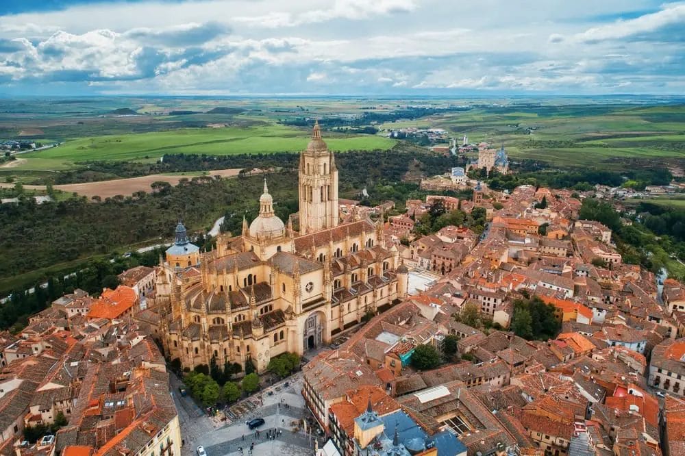 Segovia Cathedral aerial view in Spain.
