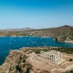 Drone Shot of Temple of Poseidon in Greece