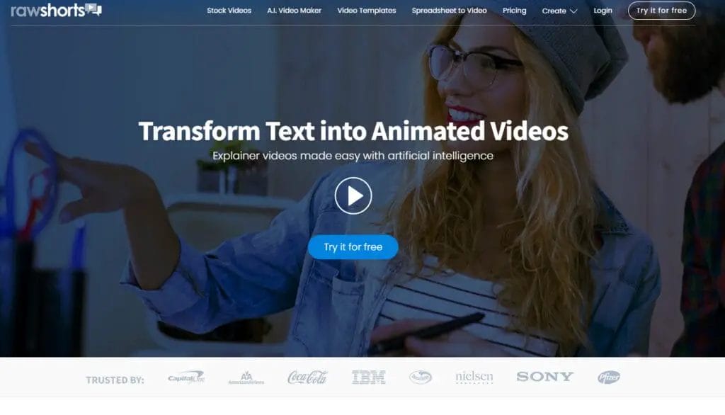 an AI-powered website that transforms words into animated videos using innovative video editing tools.