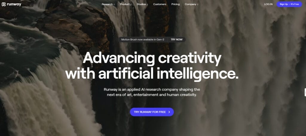 A website combining AI video editing tools with a waterfall to advance creativity.