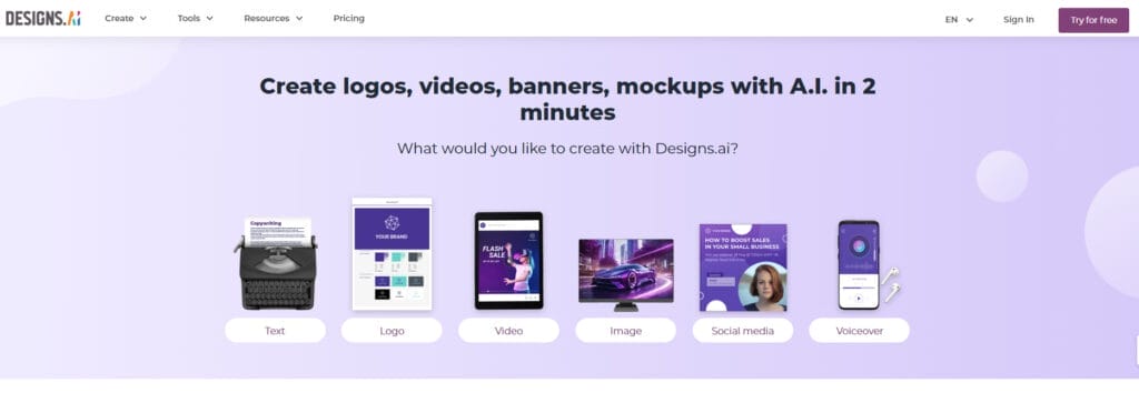 A screen shot of a website featuring AI video editing tools and various devices.