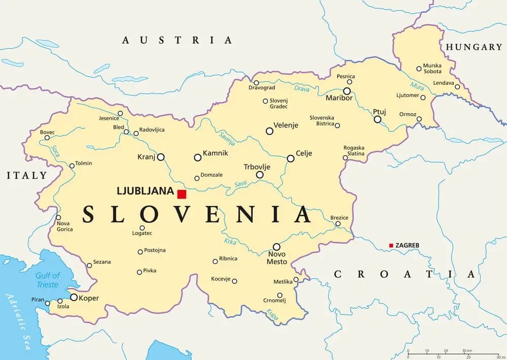 A map of slovenia with the capital city of ljubljana. Slovenia map europe