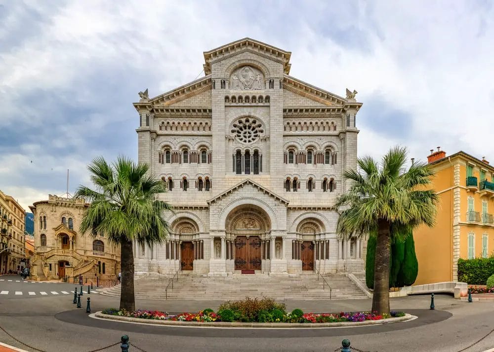 A magnificent church situated in the heart of a bustling street.